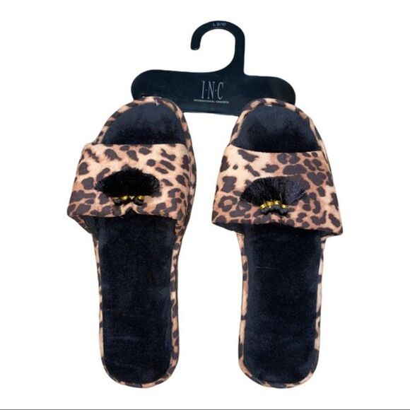 INC International Concepts Leopard Tassel Slippers - Picture 2 of 3